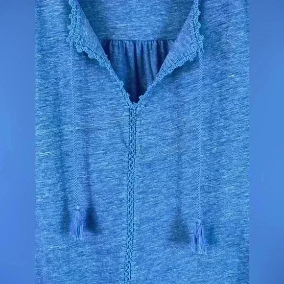 J. McLaughlin Blue Linen Stitch Embroidered Tassel Casual Top Women's Small - Picture 3 of 11